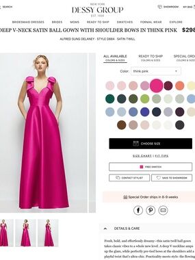 Alfred Think Pink Satin Deep V Maxi Gown with Shoulder Bows
